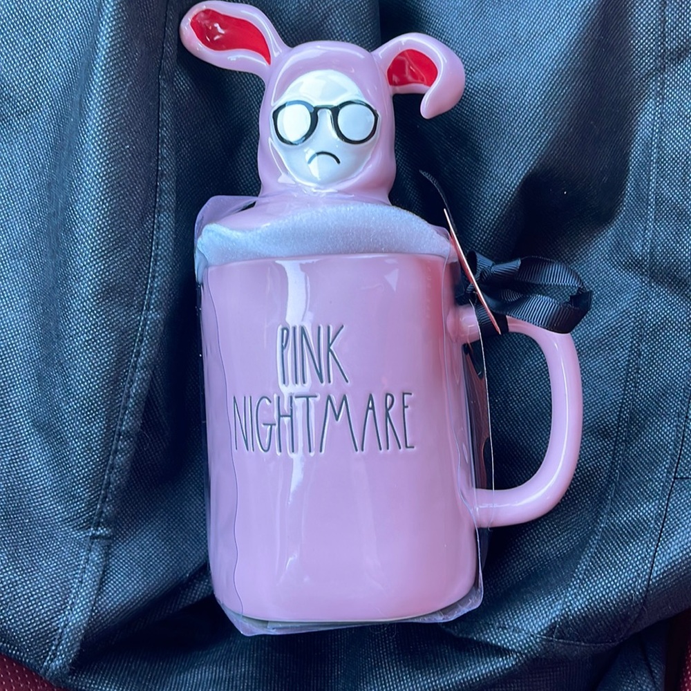 Rae Dunn Pink Nightmare A Christmas Story Mug with Topper - Picture 2 of 4